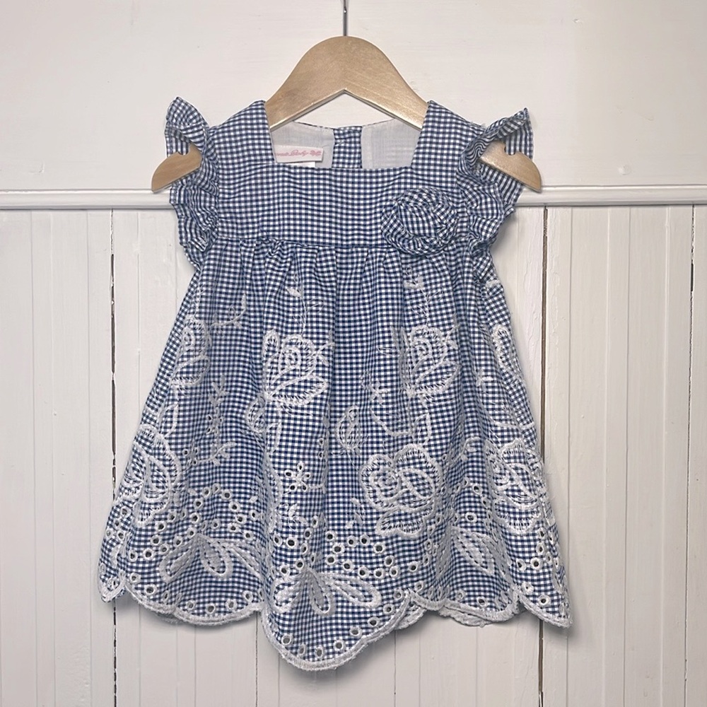 BONNIE BABY EUC Navy Gingham Embroidered Dress